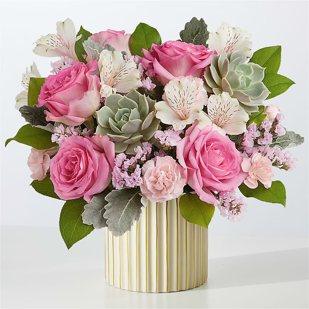 Dusty Rose Bouquet with Ivory Vase – Loop Flower Studio, Chicago IL