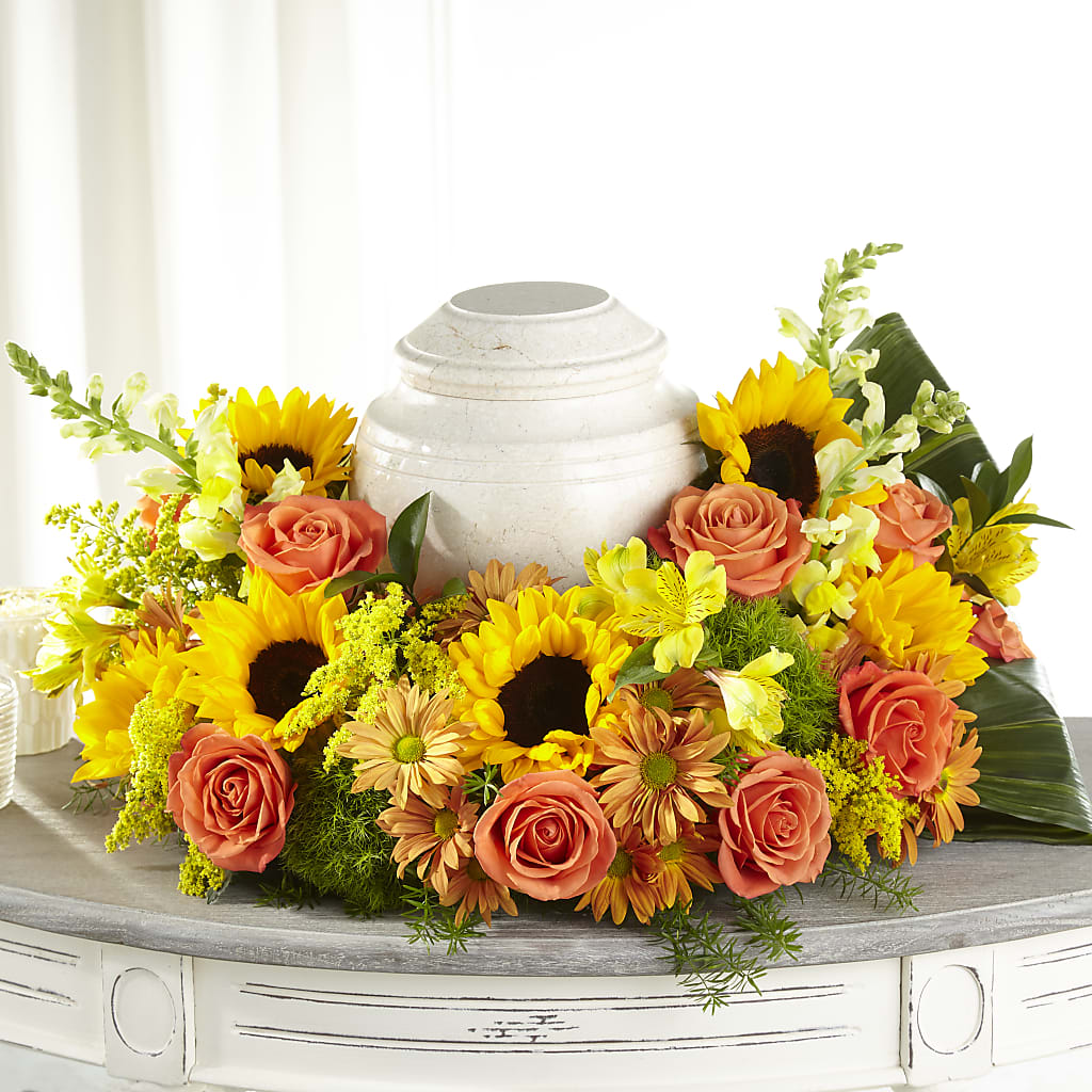 Faithful Sunflower Cremation Adornment – Loop Flower Studio, Chicago IL