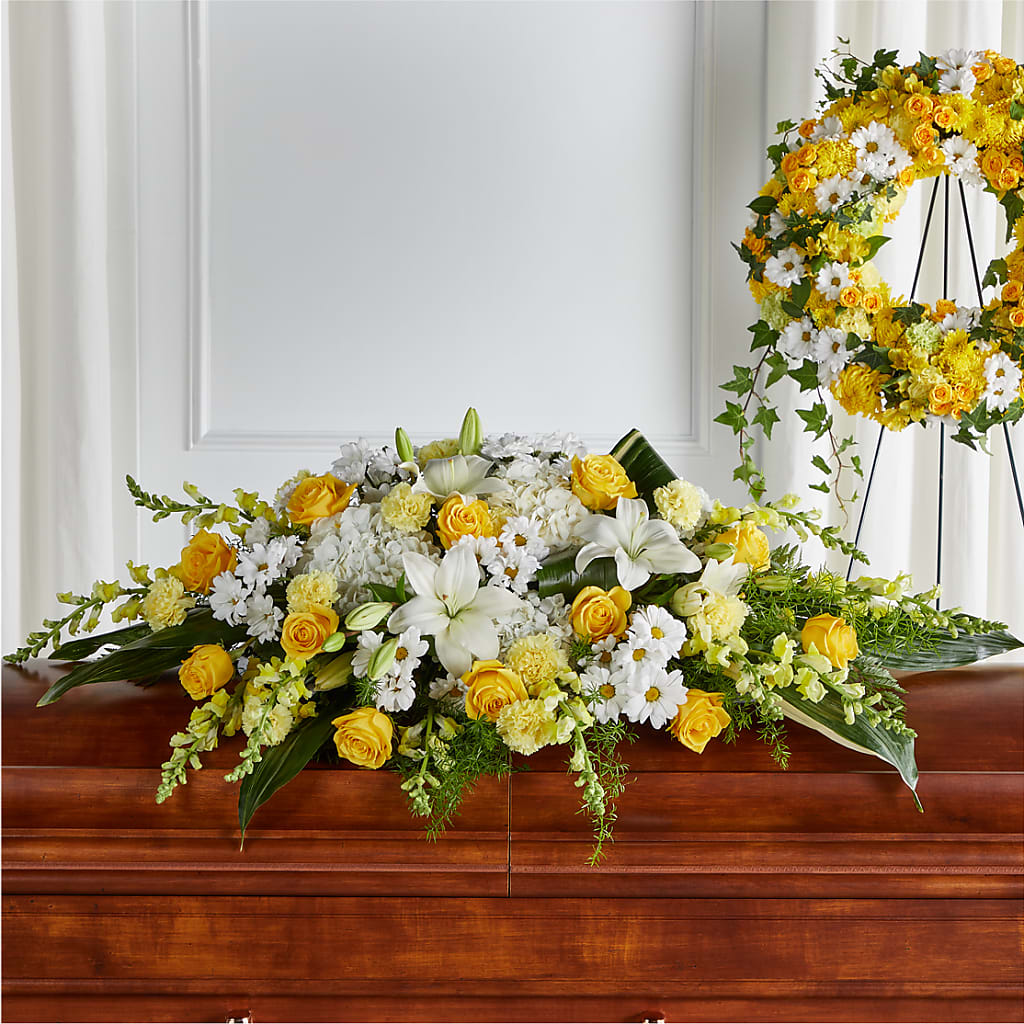 Golden Harmony Casket Spray – Loop Flower Studio, Chicago IL