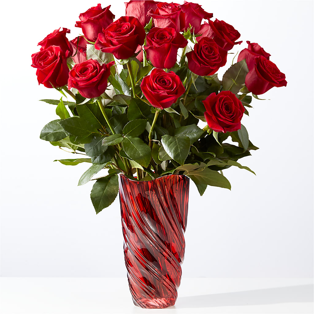 Classic Love Red Rose Bouquet with Luxe Swirl Vase – Loop Flower Studio, Chicago IL