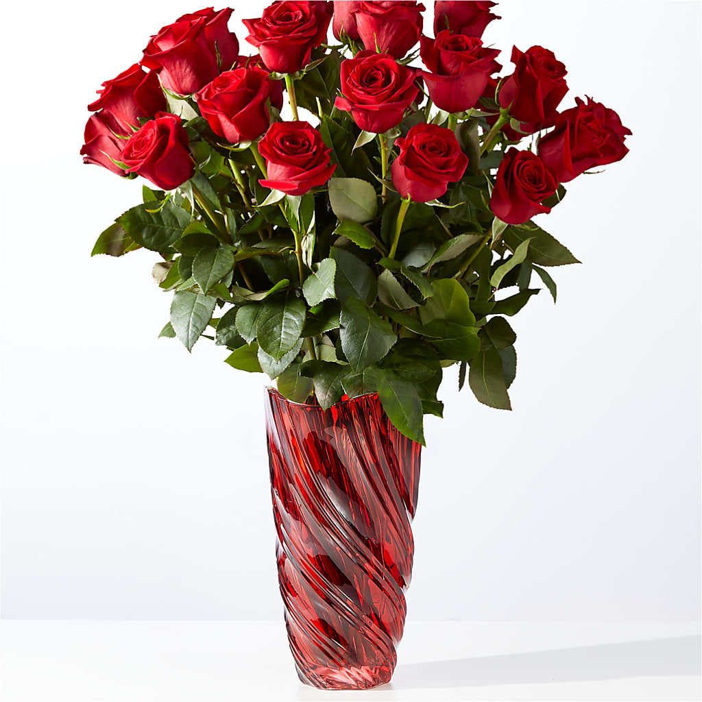 Classic Love Red Rose Bouquet with Luxe Swirl Vase – Loop Flower Studio, Chicago IL