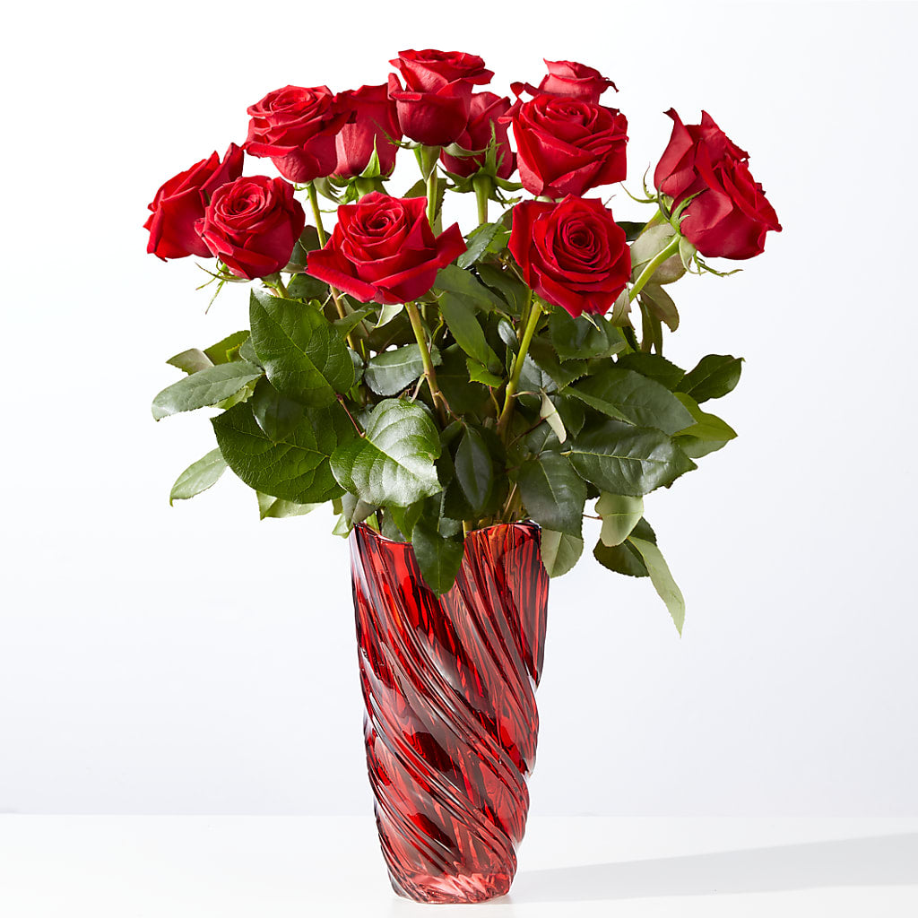 Classic Love Red Rose Bouquet with Luxe Swirl Vase – Loop Flower Studio, Chicago IL