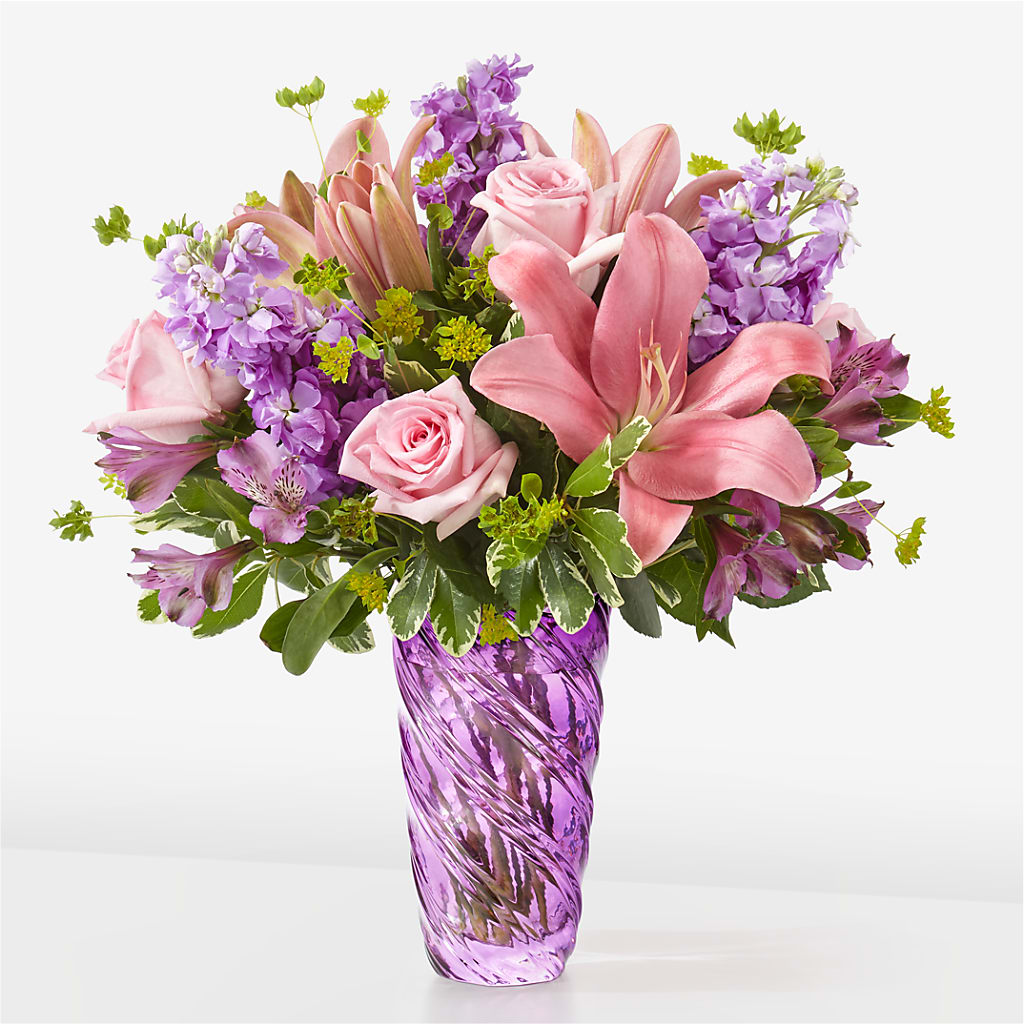 Precious Petals Bouquet with Luxe Swirl Vase – Loop Flower Studio, Chicago IL