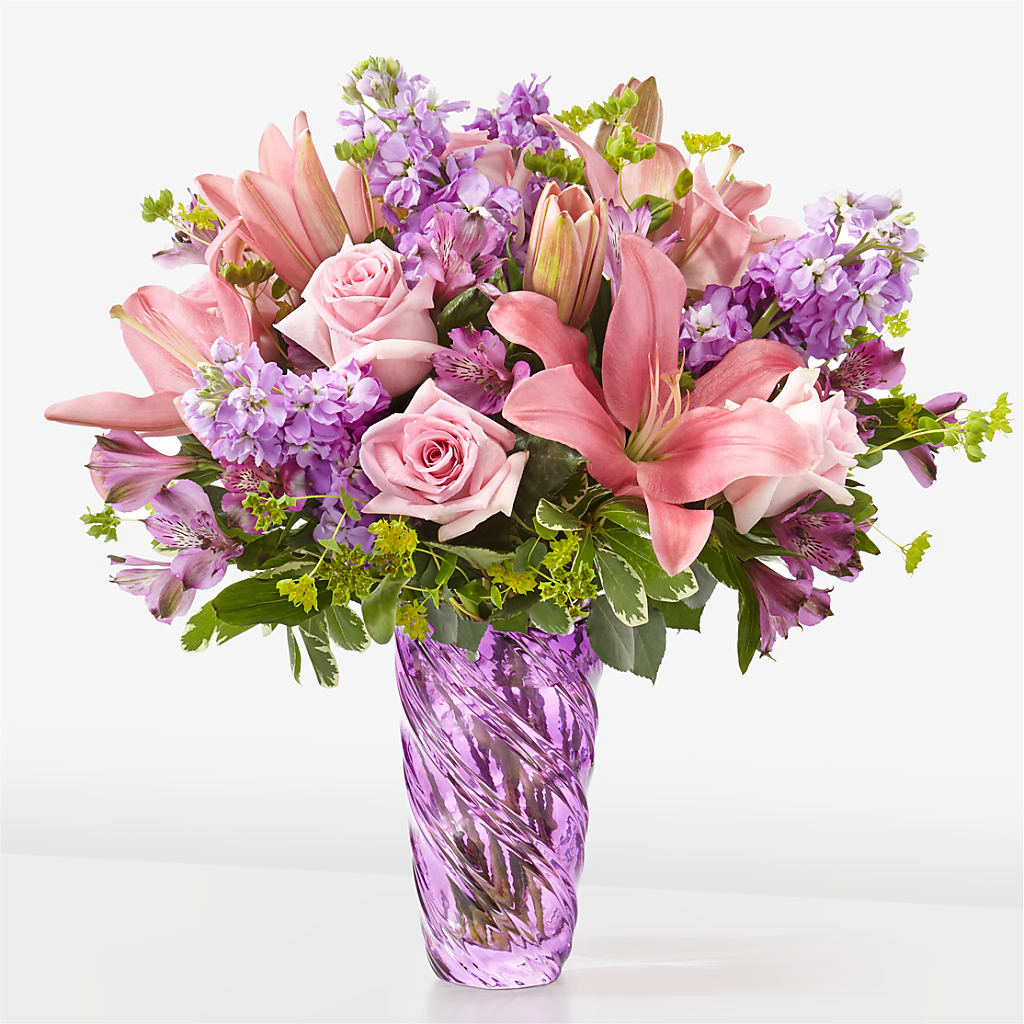 Precious Petals Bouquet with Luxe Swirl Vase – Loop Flower Studio, Chicago IL