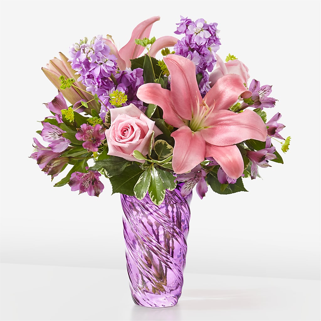 Precious Petals Bouquet with Luxe Swirl Vase – Loop Flower Studio, Chicago IL