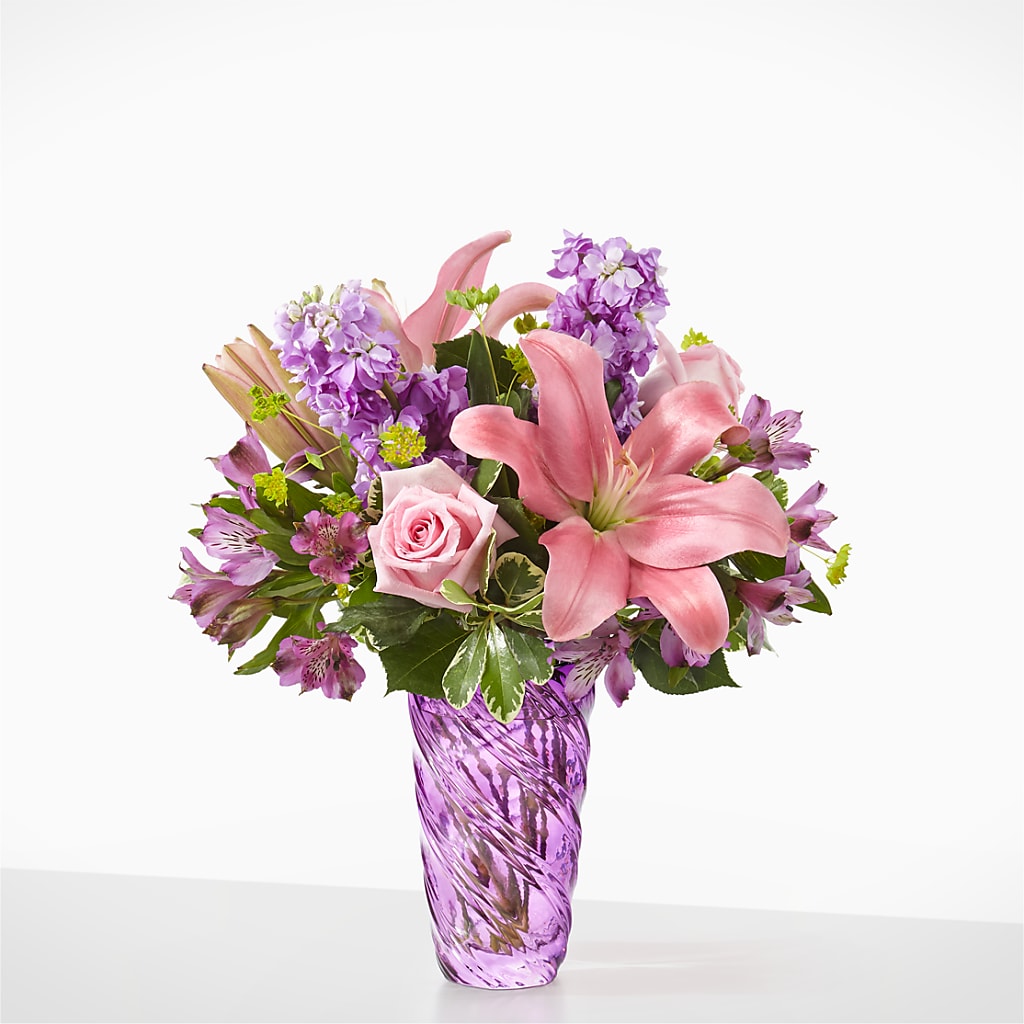 Precious Petals Bouquet with Luxe Swirl Vase – Loop Flower Studio, Chicago IL