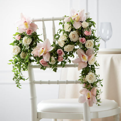 Orchid Rose Chair Décor –  Loop Flower Studio, Chicago IL