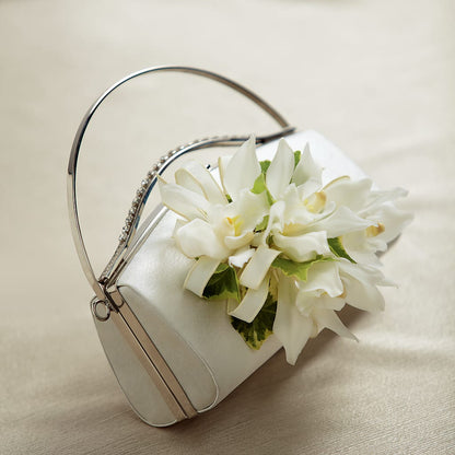 White Purse Decor –  Loop Flower Studio, Chicago IL