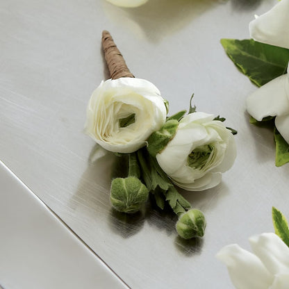 White Ranunculus Boutonniere –  Loop Flower Studio, Chicago IL