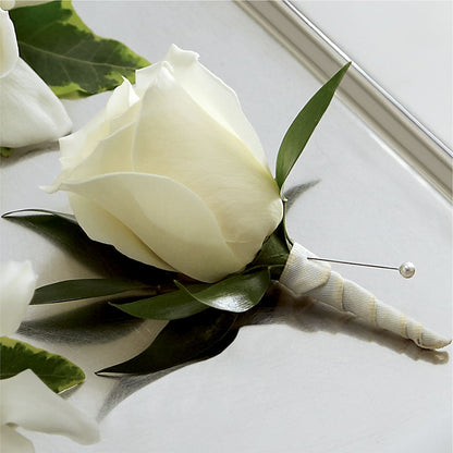 White Rose Boutonniere –  Loop Flower Studio, Chicago IL